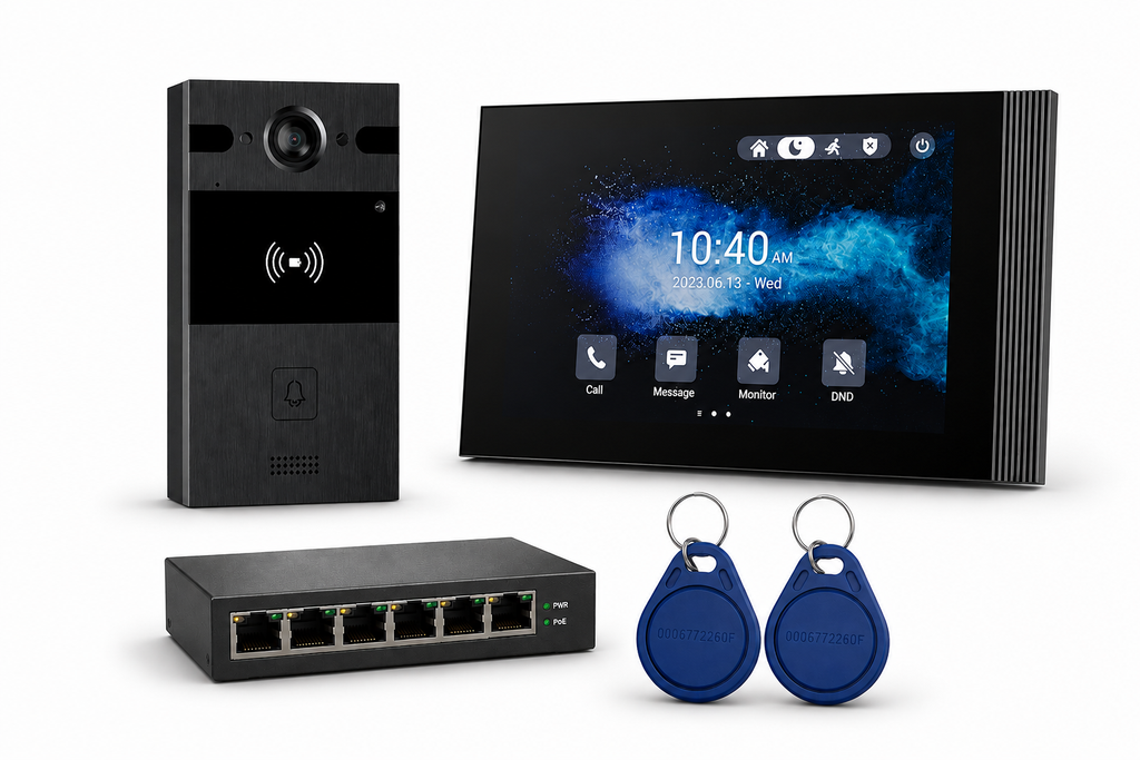 VISION ENTRY | Complete IP Video-intercomkit | 7" Binnenmonitor | Badgelezer